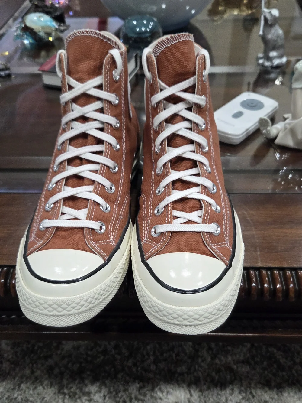 Converse High Top Sneakers in Rust Brown with White Accents